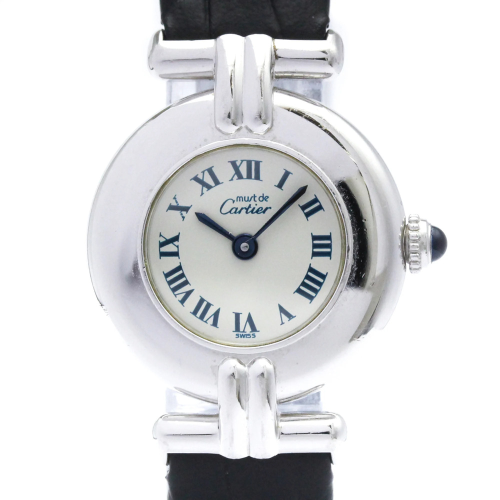 CARTIER Must Colisee Silver925 Leather Quartz Ladies Watch 690002